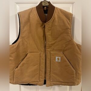 Vtg Carhartt Mens Arctic Quilt Lined Vest 2XL Brown Canvas Zip Union